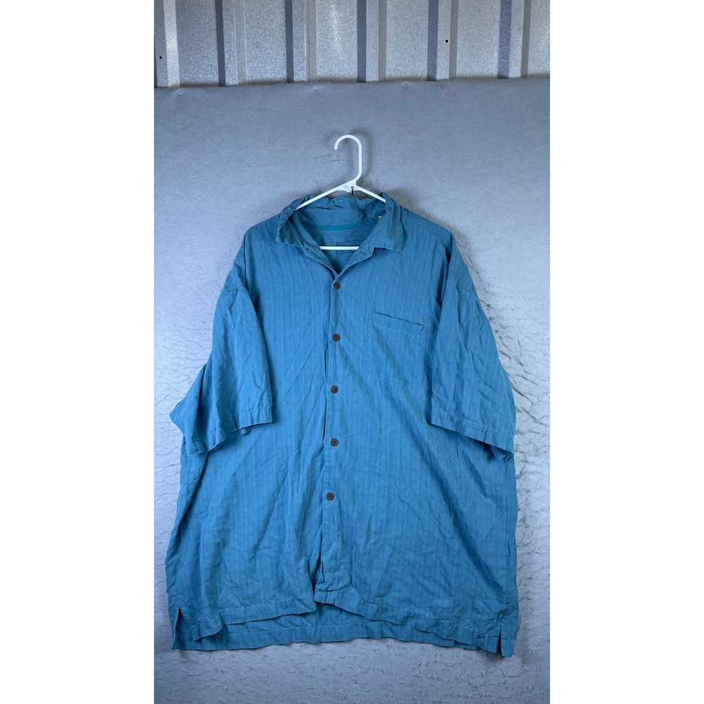 Tommy Bahama Button Down Shirt Mens XXL Blue Excellent Silk Blend Textured